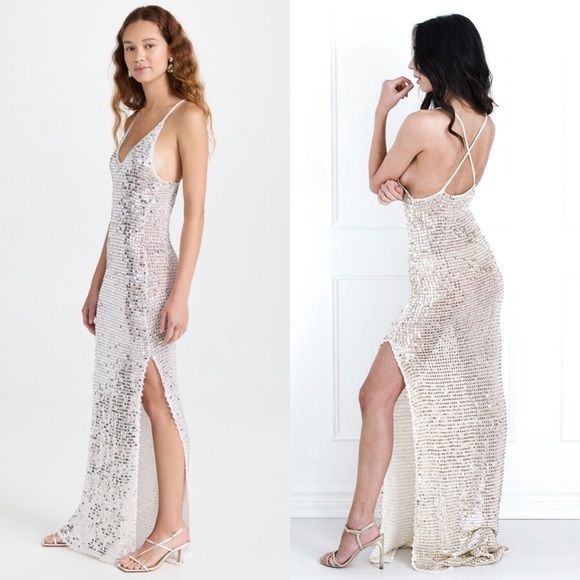 NWT RETROFETE Sequined Crochet Plunge V-Neck Cross Back Sleeveless Maxi Dress XS - Picture 7 of 16